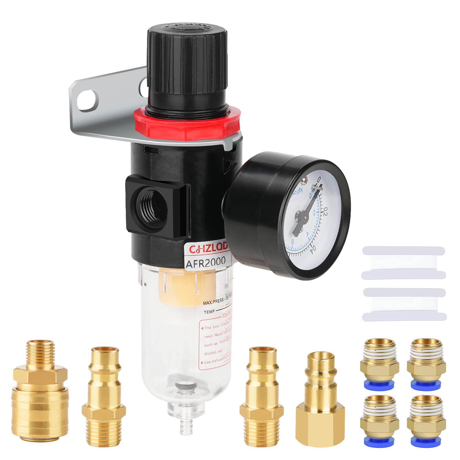 Drukregelaar met manometer onderhoudseenheid 1/4 inch perslucht waterafscheider drukregelaar voor compressor drukregelaar pneumatische componenten regulator filter gas-processor Duitse koperen stekker