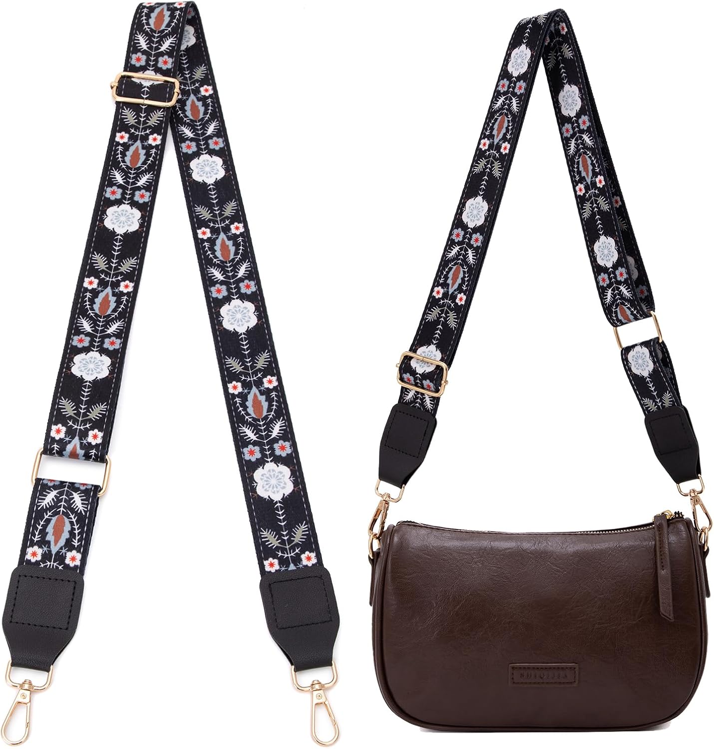 Purse Strap, 1.5" Cowhide Head Wide Shoulder Strap Adjustable Replacement,Jacquard Embroidery Crossbody Bag Straps - Image 5