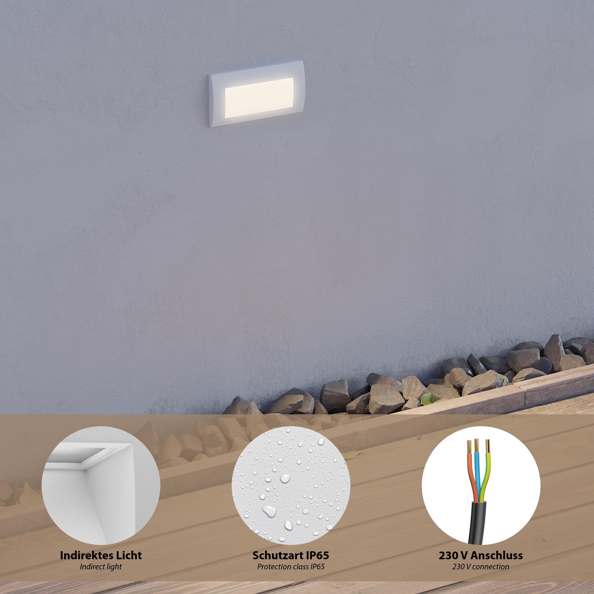 ledscom.de 4x LED Wandeinbauleuchte ZIBAL, Downlight für außen, IP65 matt, 140 x 70mm, 3,3 W, 223lm, kaltweiß