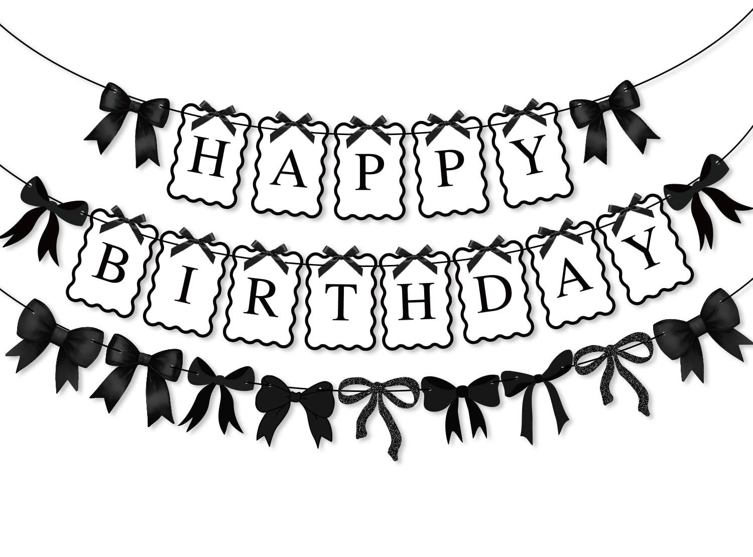 Guirlande nœud noir Happy Birthday pour un anniversaire fille mémorable et chic