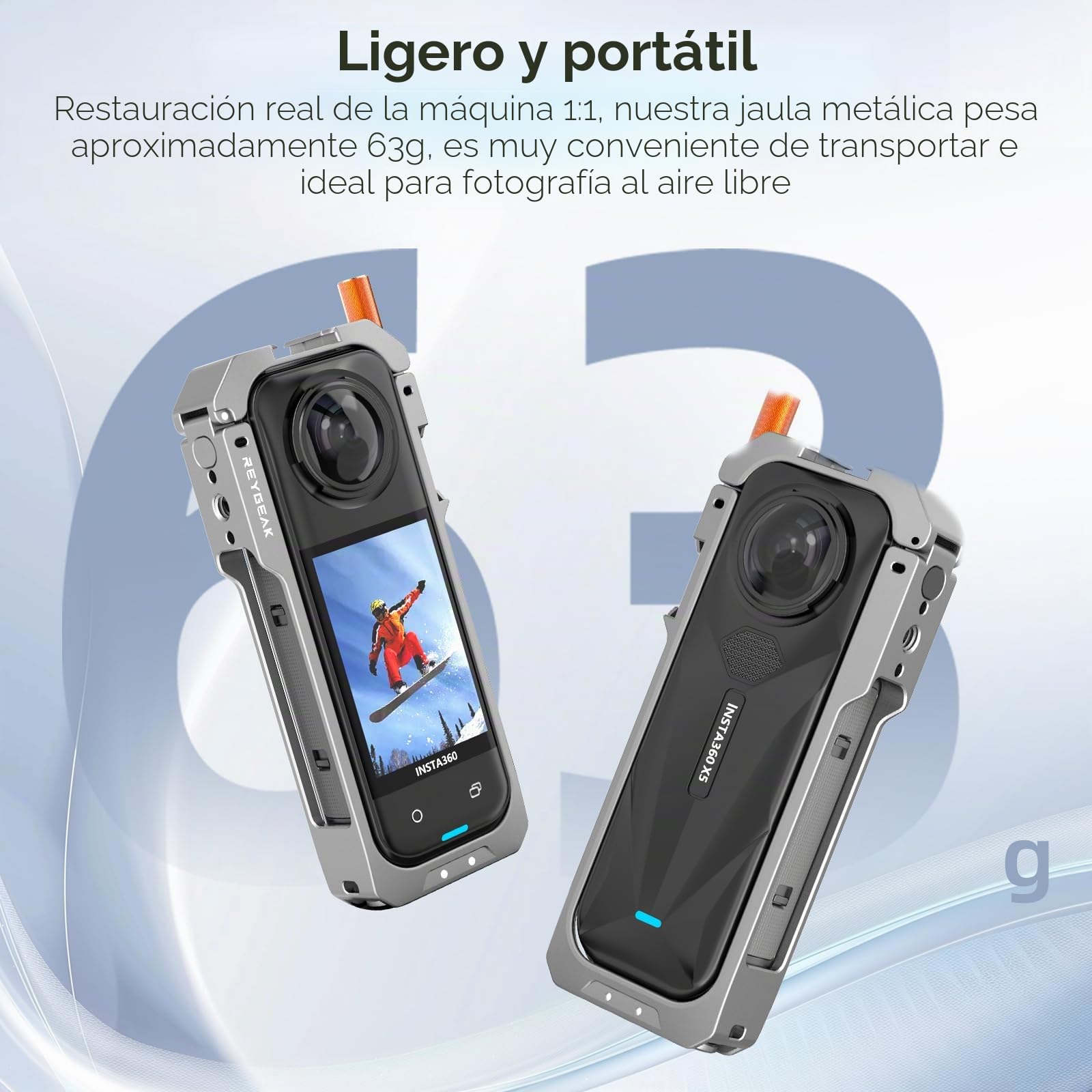 REYGEAK para el Marco de Utilidad Insta-360 x5, la Jaula de la cámara de Aluminio para Insta360 X5, Estuche Protectora con Cubierta de Lente de Silicona, Caja Protectora con 1/4 Dedos Plegables