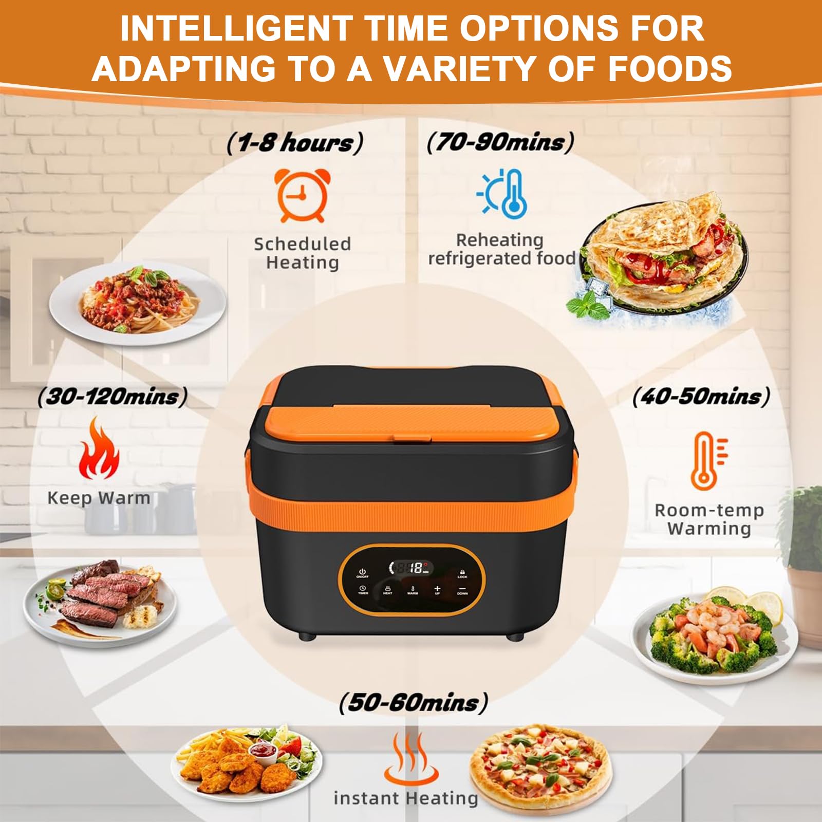 Scatola Pranzo Elettrica Senza Fili 1.5L,Riscaldamento Automatico 18000mAh Ricaricabile con Timer, Display LED & Borsa Termica per Ufficio, Camion, Esterno