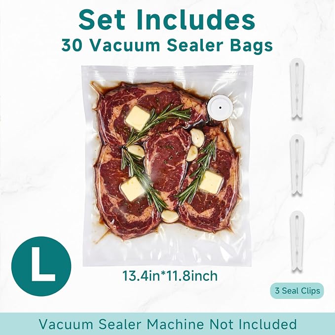 Bolsas al vacío reutilizables para alimentos, 30 unidades grandes miniatura 2