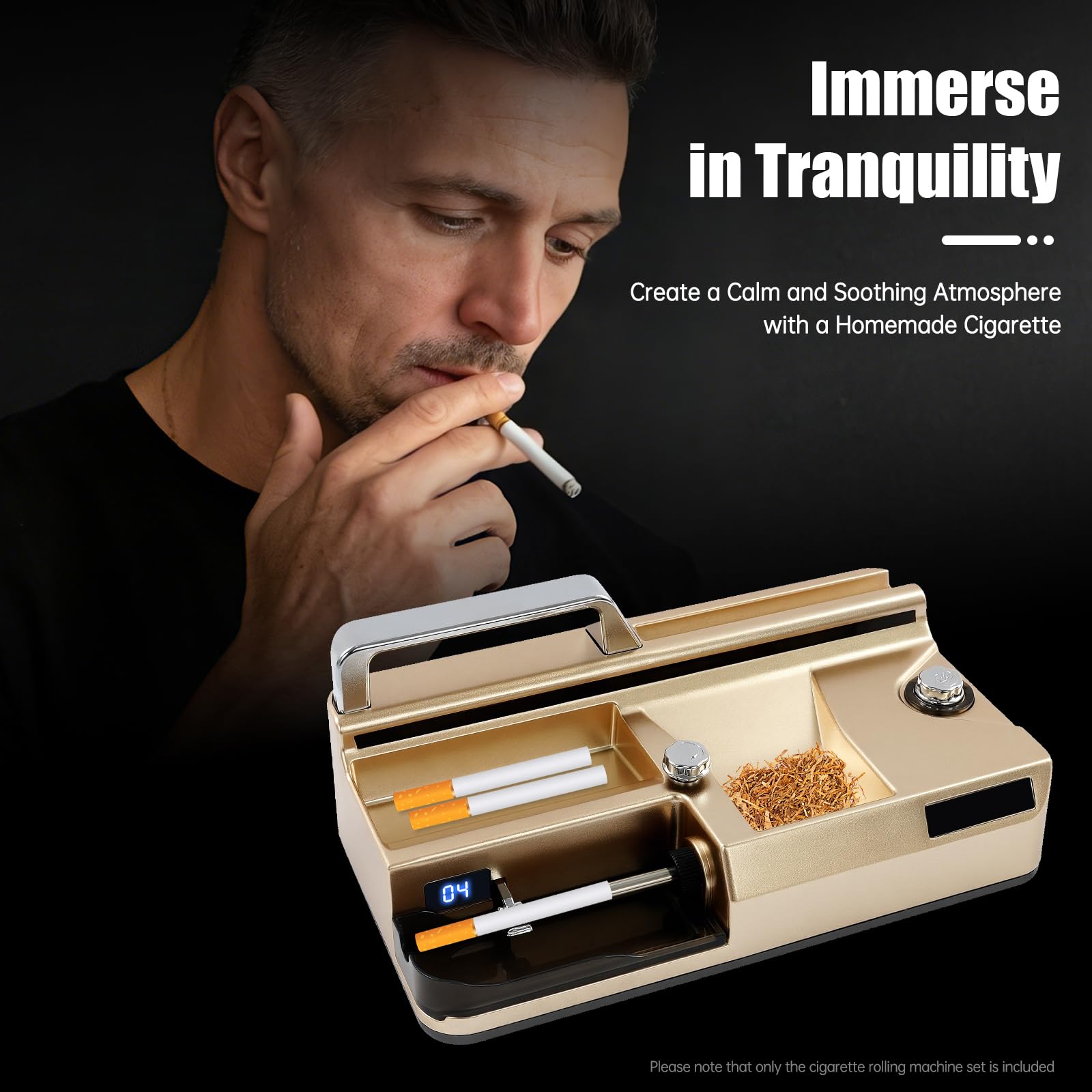 Riempitrice elettrica per sigarette con display contatore (oro) | Velocità regolabile, spegnimento automatico e 3 tubi in metallo da 5,5/6,5/8 mm