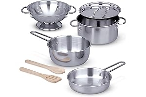 Melissa & Doug Stainless Steel Pots and Pans Pretend Play Kitchen Set for Kids