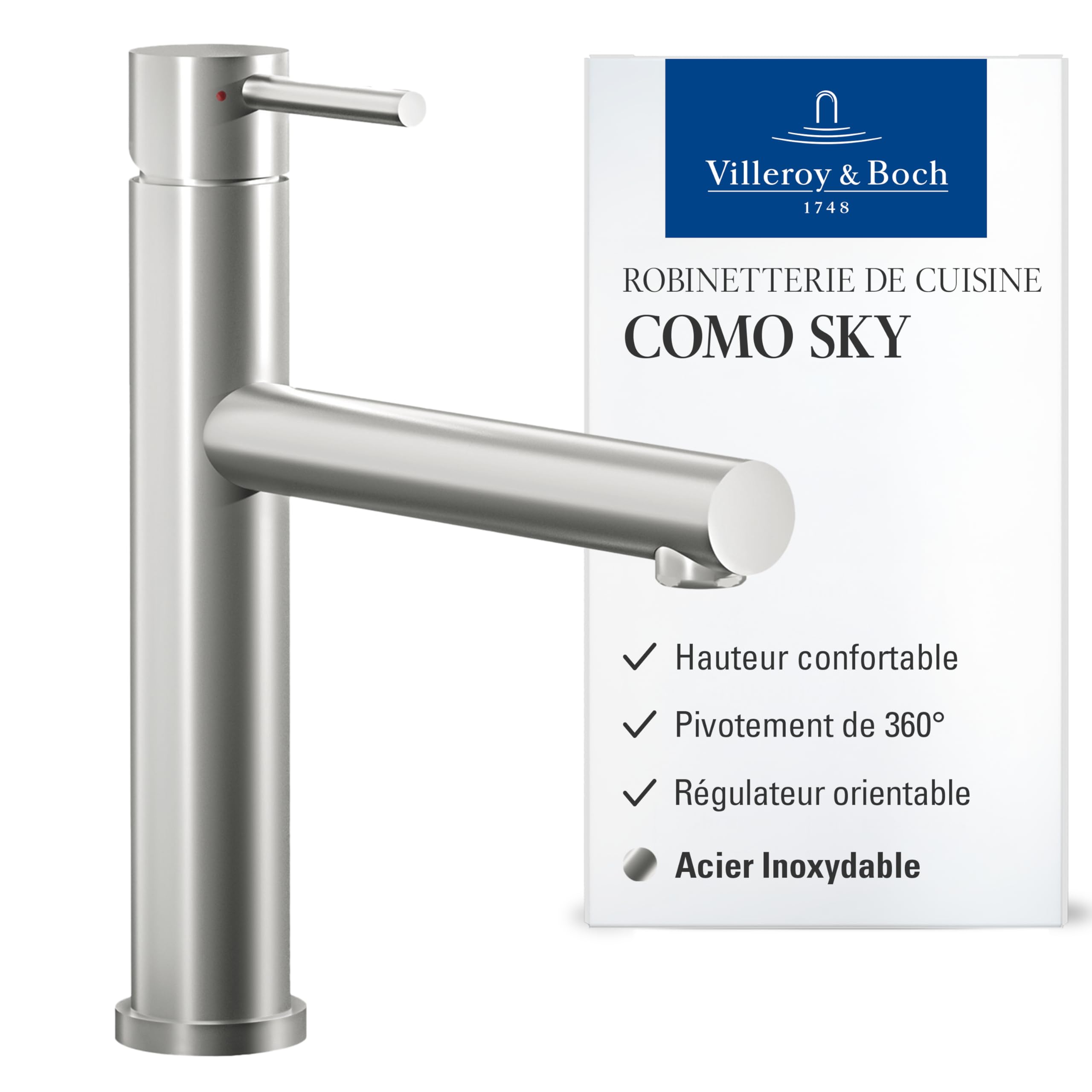 Robinetterie Villeroy & Boch Como Sky en acier inoxydable pivotante 360°