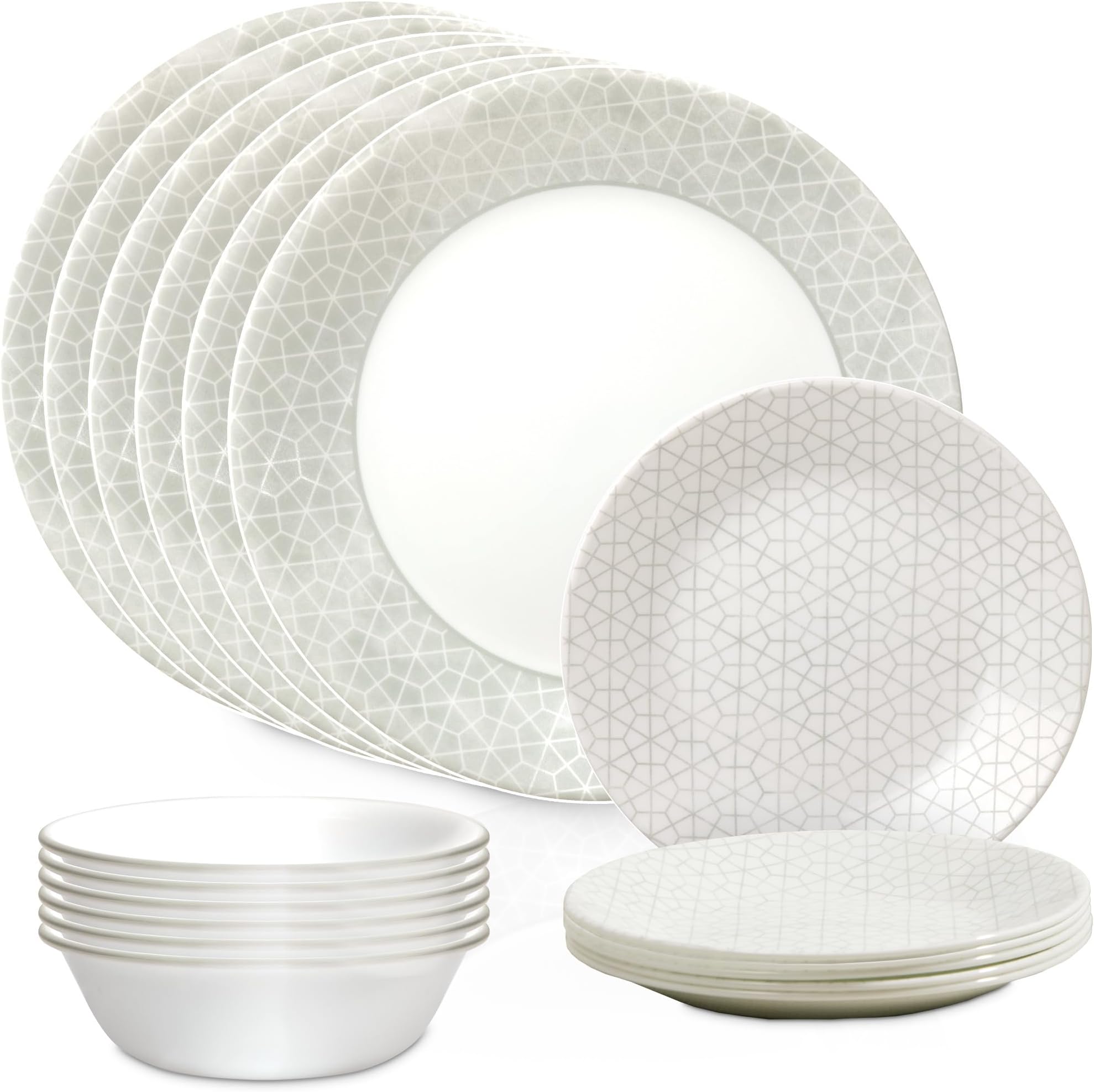 Vitrelle 18 Piece Glass Dinnerware Sets, Service for 6, Triple Layer Chip & Crack Resistant Glass Plate and Bowl Sets, Knox