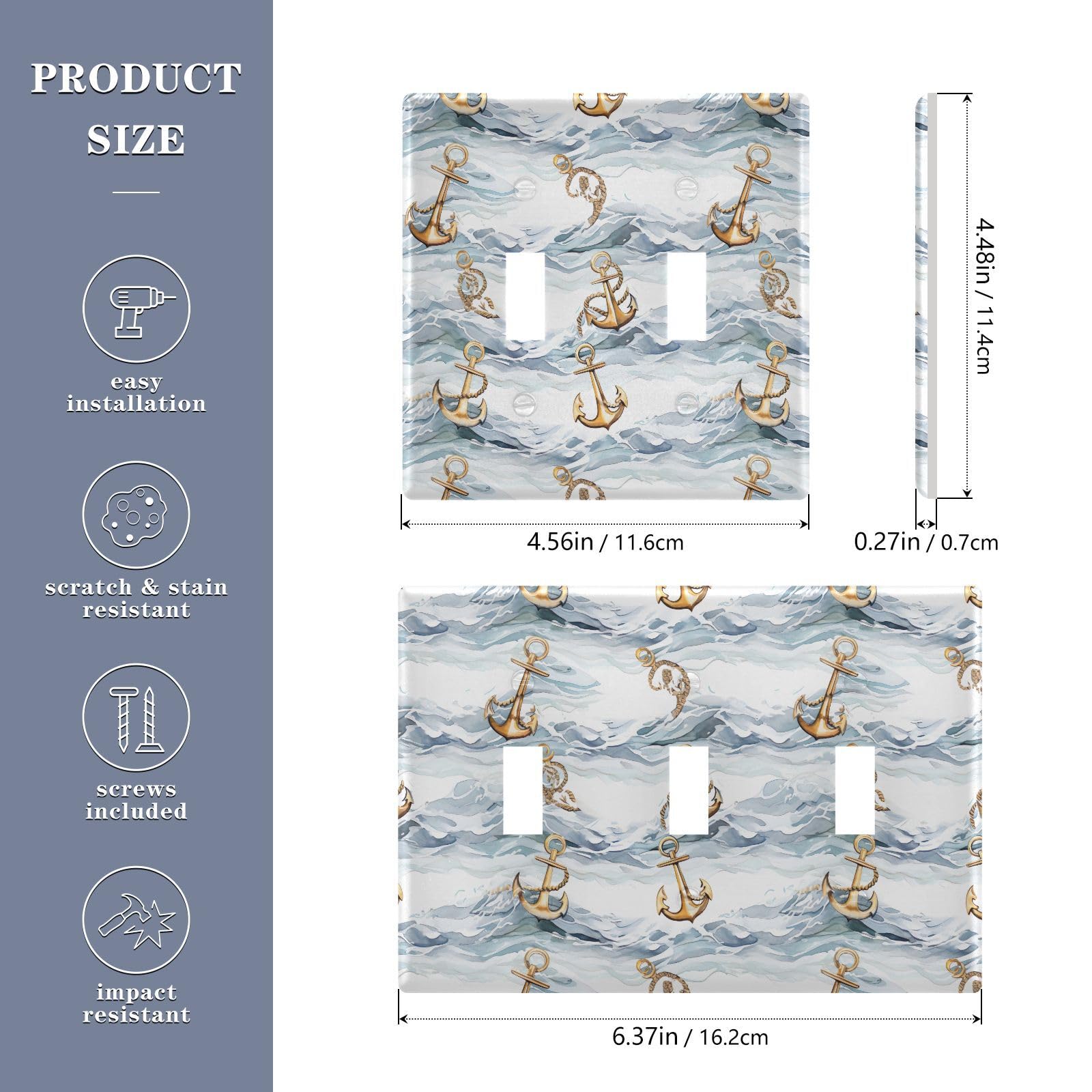 UMIRIKO Ship Anchor Light Switch Cover Plate Covers Decorative Double Toggle Home Decor 202b3384