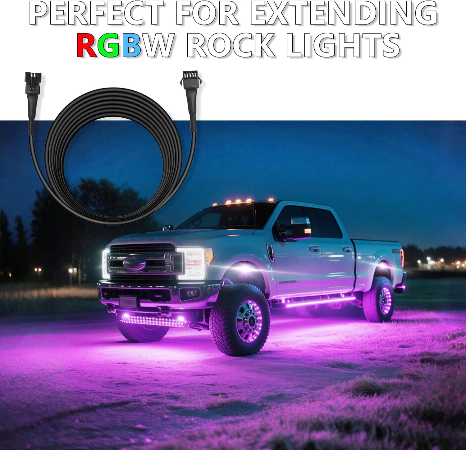 6 Pods RGBW LED Rock Lights and 4 Piece 70 inch/5.90FT 5-Pin RGBW LED Rock Lights Extension Cord Cable Wire Set