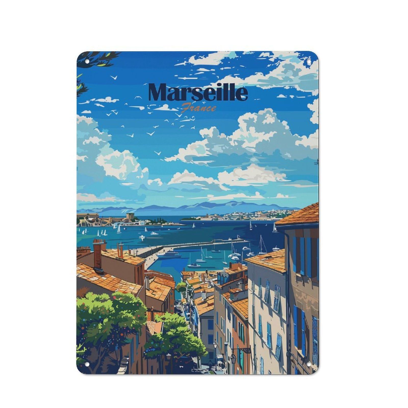 Junmoney Style-23 Marseille France Travel Decorative Metal Wall Decor 40X30cm, Metal Gift Sign For Hallway, Home Bar, Garage Or Study