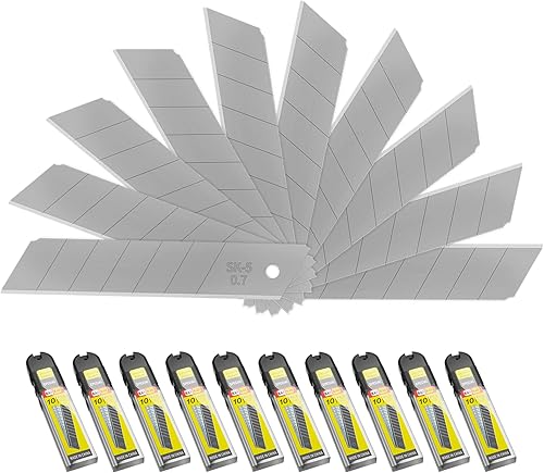 Paquete de 100 cuchillas de cuchillo utilitario de 0.984 in, cuchillas a presión para cortadores de caja retráctiles y cuchillos, cuchillas SK5 en