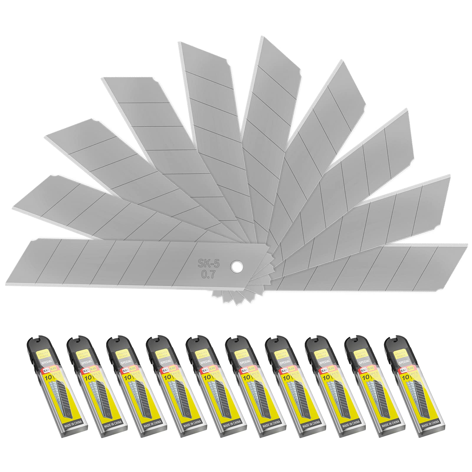 100-Pack 25MM Utility Knife Blades, Snap off Knife Blades for Retractable Box Cutters and Knife, SK5 Blades in Bulk Pack. 10pc ×10