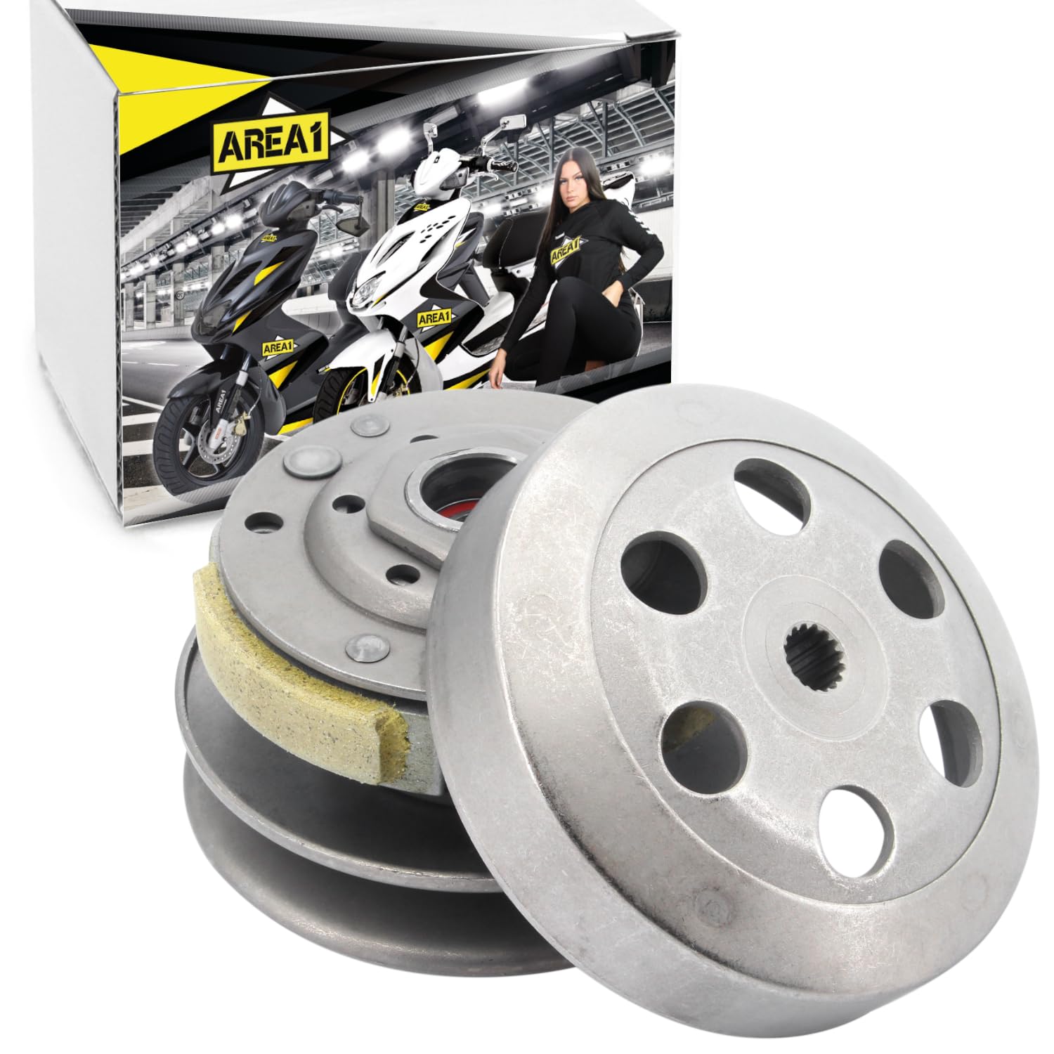 Area1 Trasduttore di ricambio + frizione + campana 107 mm per motori 50 cc 2T, compatibile con Aerox Jog Neos Slider BWs Italjet F12 F15 461 K2 Nitro Mach G