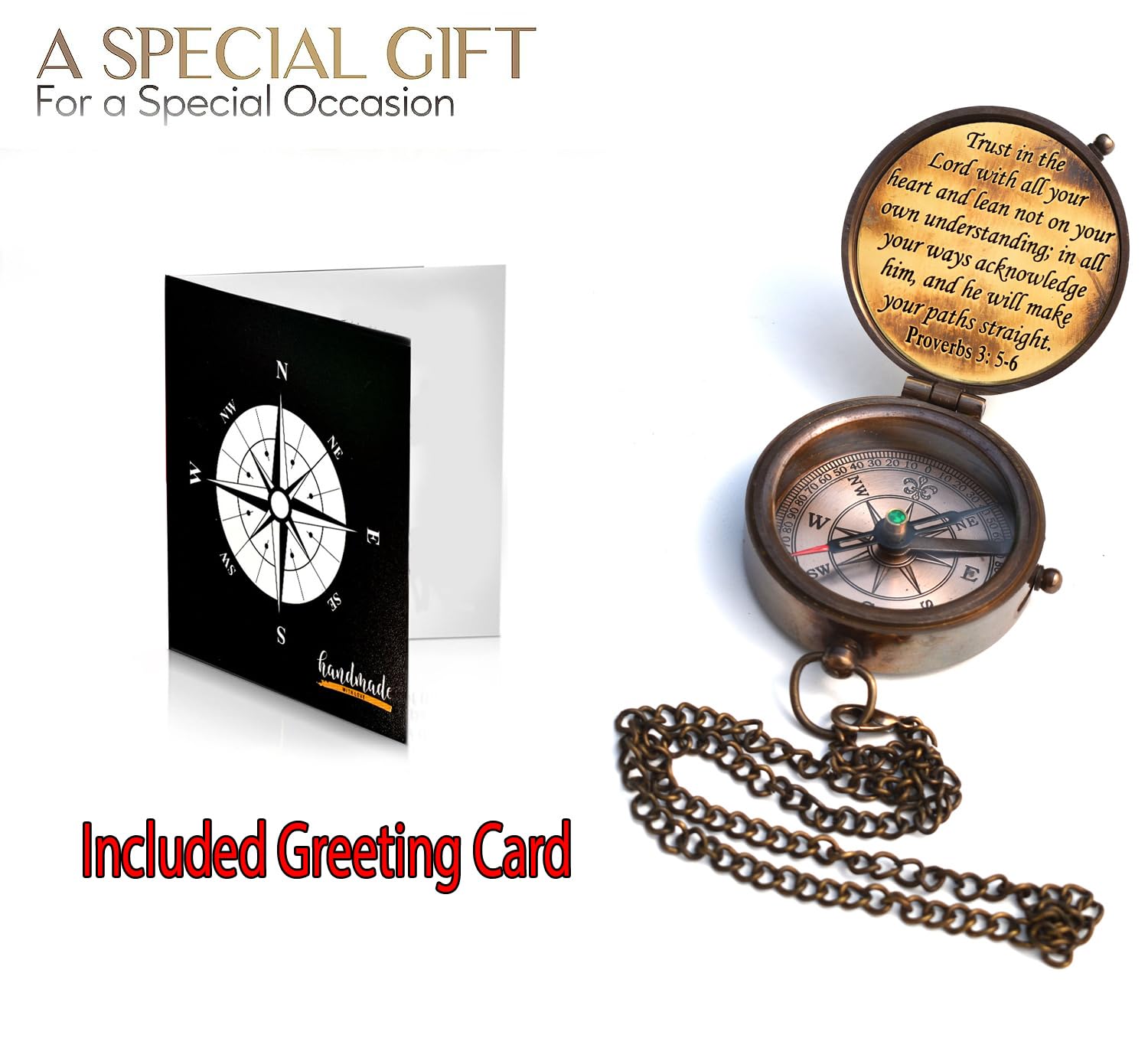 Adult Baptism Gifts For Men Trust In The Lord With All Your Heart -Proverbs 3: 5-6 Quote Engraved Compass Wooden Box Camping Compass Gift Compass Graduation Day Gifts Religious Gifts 2023 Compass