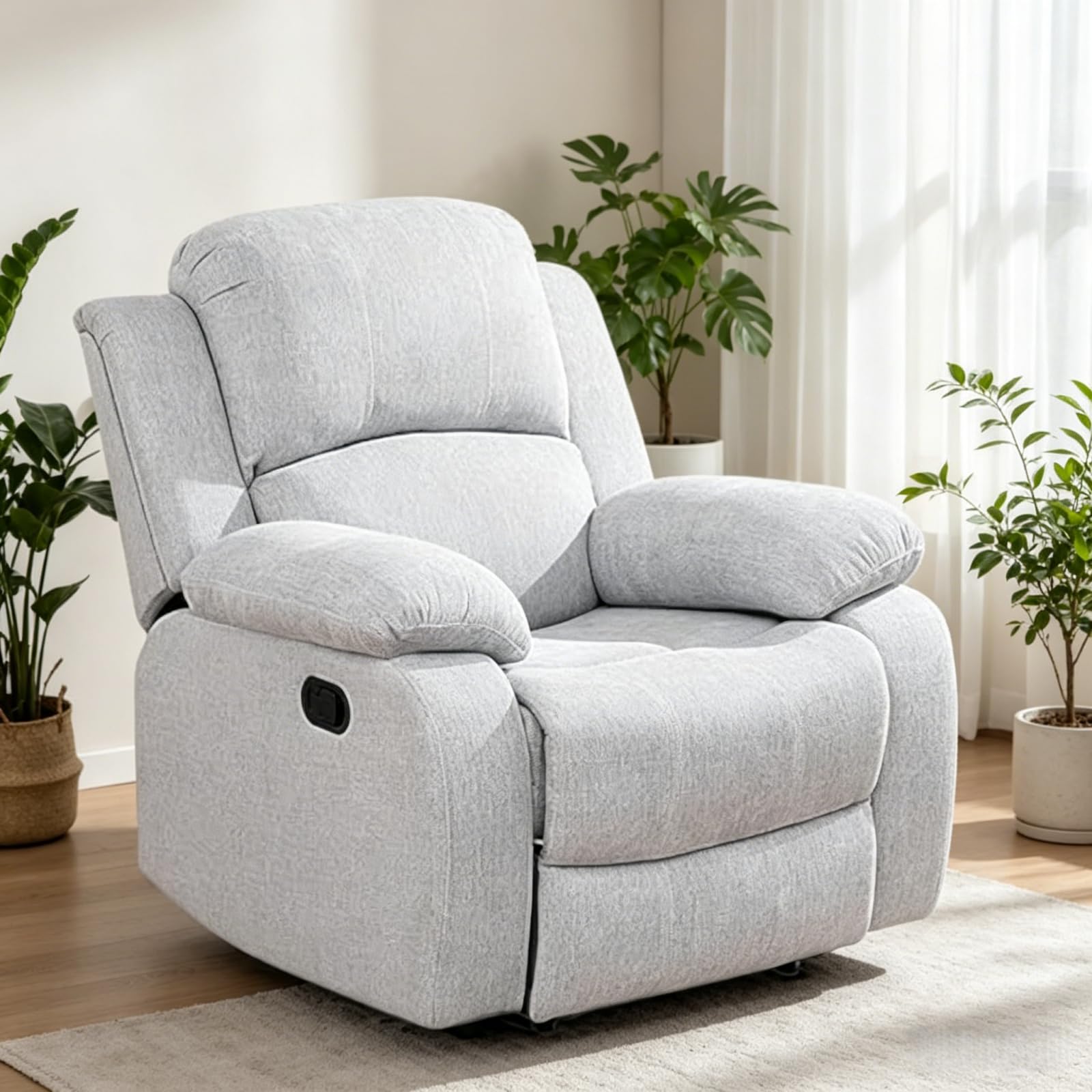 Oversized Recliner Chair, Leather Recliner Chairs with Home Theater Seating, Extra Wide Lazy Boy Reclining Chairs for Adults Reading Gaming Leisure Relax, Bedroom, Grey White
