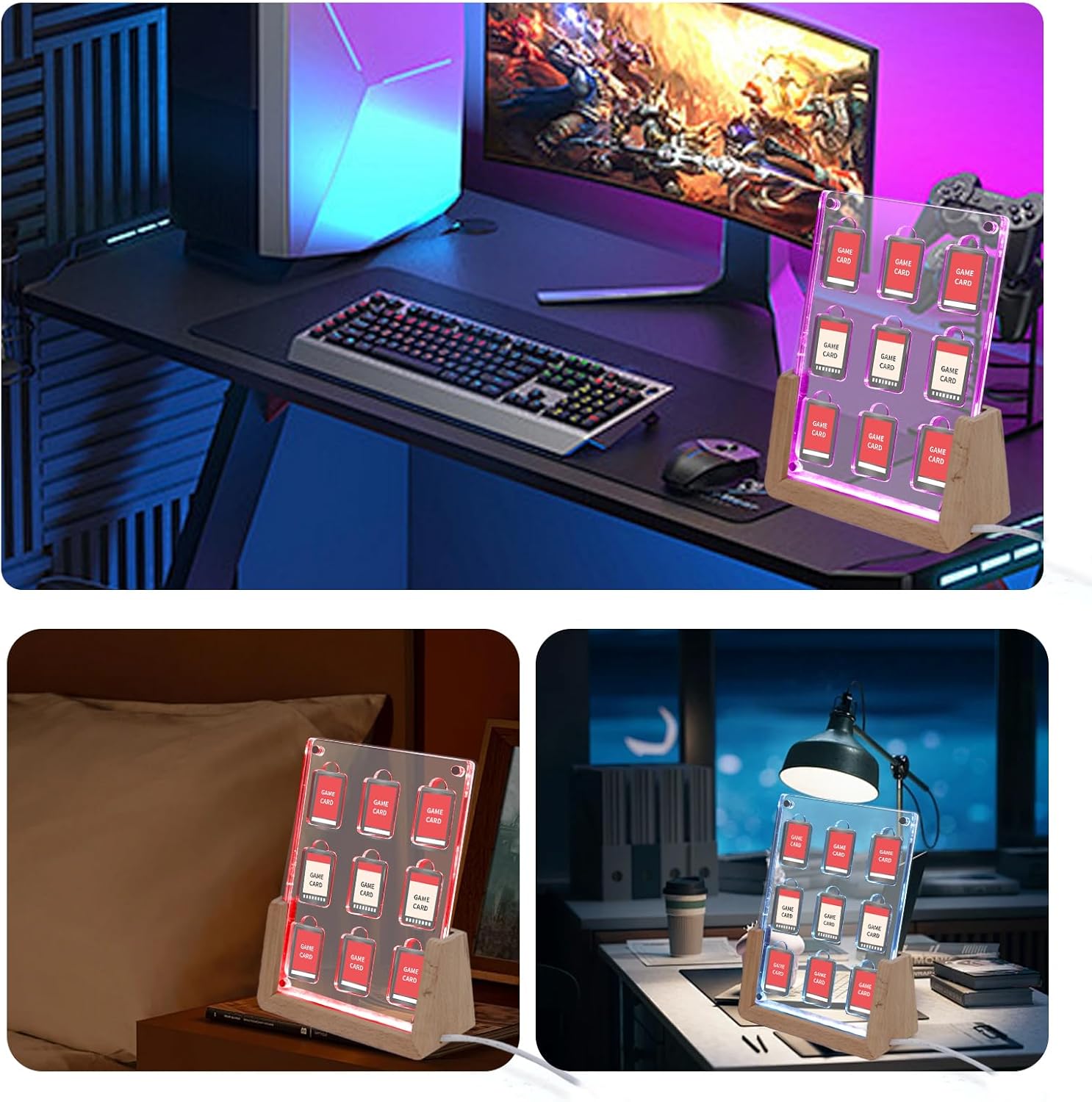 Acrylic Video Game Cards Display Stand,Compatible With Nintendo Switch Game Cards Holder Cartridges,9 Slot Magnetic Storage Case With Lighting