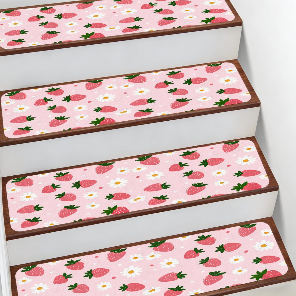 Protectores de escalera antideslizantes Mexpekil de 7.8 x 30 pulgadas con lindas fresas y margaritas