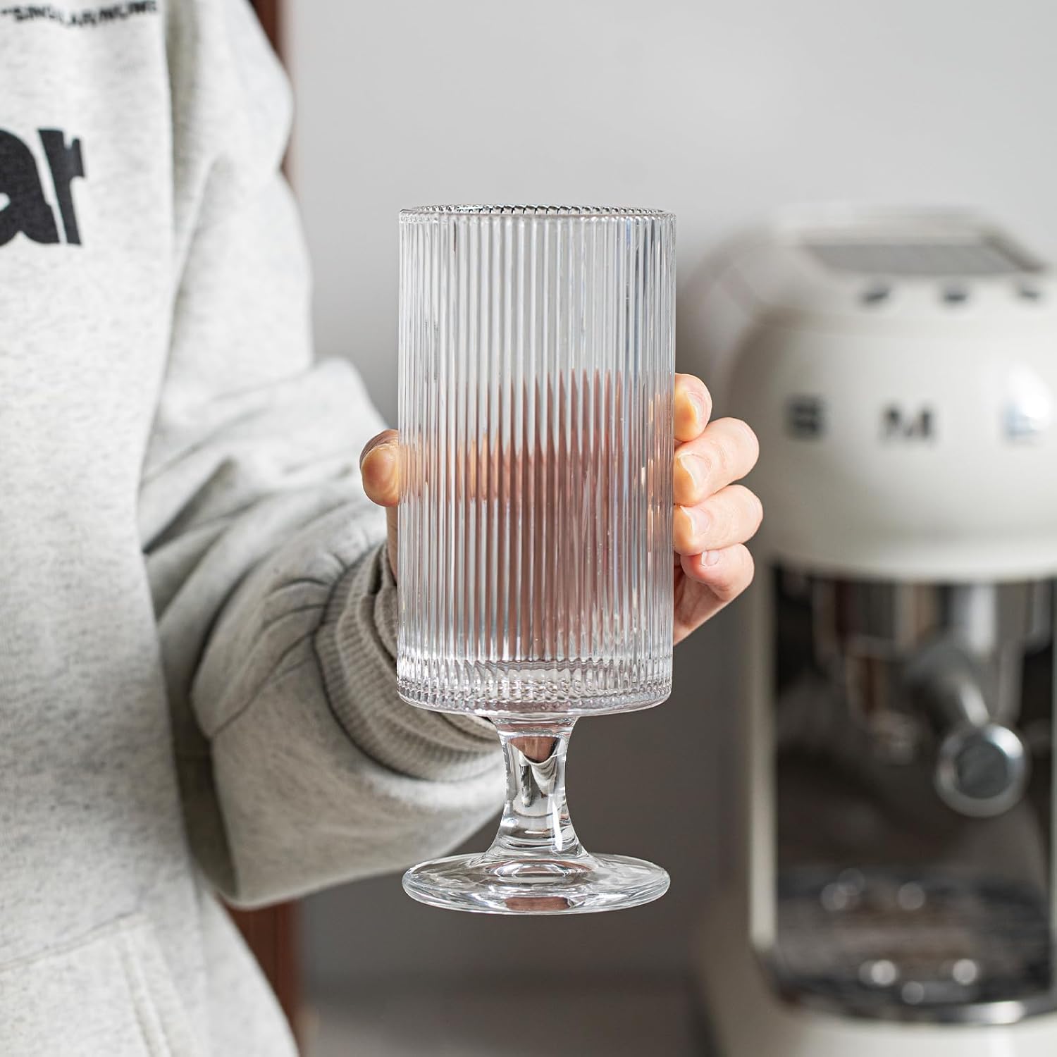 INSETLAN Set of 4 Ribbed Glass Goblets – 12oz Vertical Stripe Stemmed Glassware for Cocktails, Wine, and Beverages – Elegant Durable Glass Cups for Parties, Weddings, and Everyday Use - Image 6