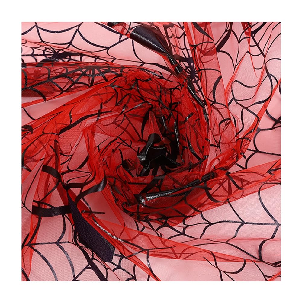 Halloween organza tkanina o szerokości 150 cm, pajęczyna, tiul, brokat, w dyni, tiulu, kolorowa dekoracja ścienna na Halloween, rozciągliwa tkanina na imprezę, duży pająk, 20 jardów