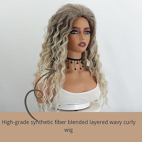 Miniatura 32 de Fencca Peluca rubia larga y ondulada para mujer, pelucas sintéticas resistentes al calor, para uso diario en fiestas Rubio degradado,Rubio