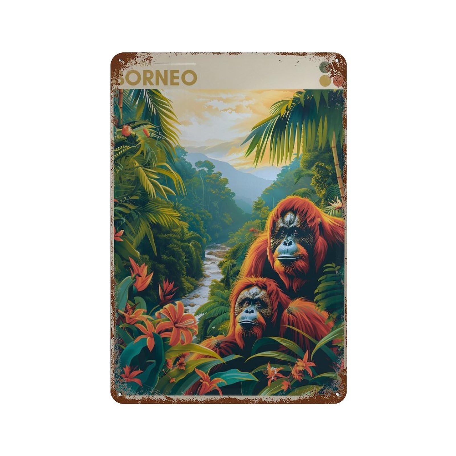 xiaoxiaoshen Borneo Orangutan Travel Malaysia Jungle Wall Decor Art Metal Tin Poster Modern Home Decor Art Home Bar Shop Decorations Vintage Sign 30x20cm