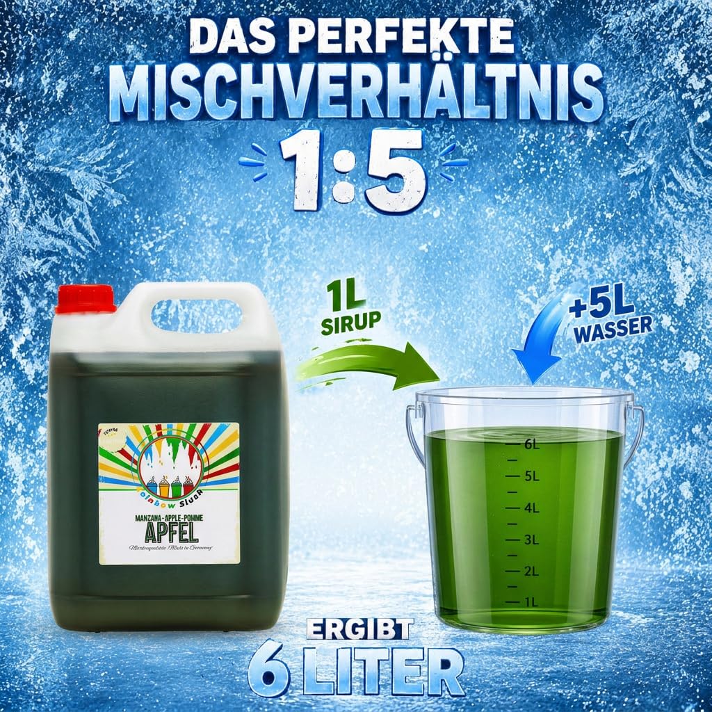Sciroppo Granita Arcobaleno AZO FREE | assaggiare la mela | Concentrato per Granita Macchina per Gelato Macchina per Granitore Bevande 1:5