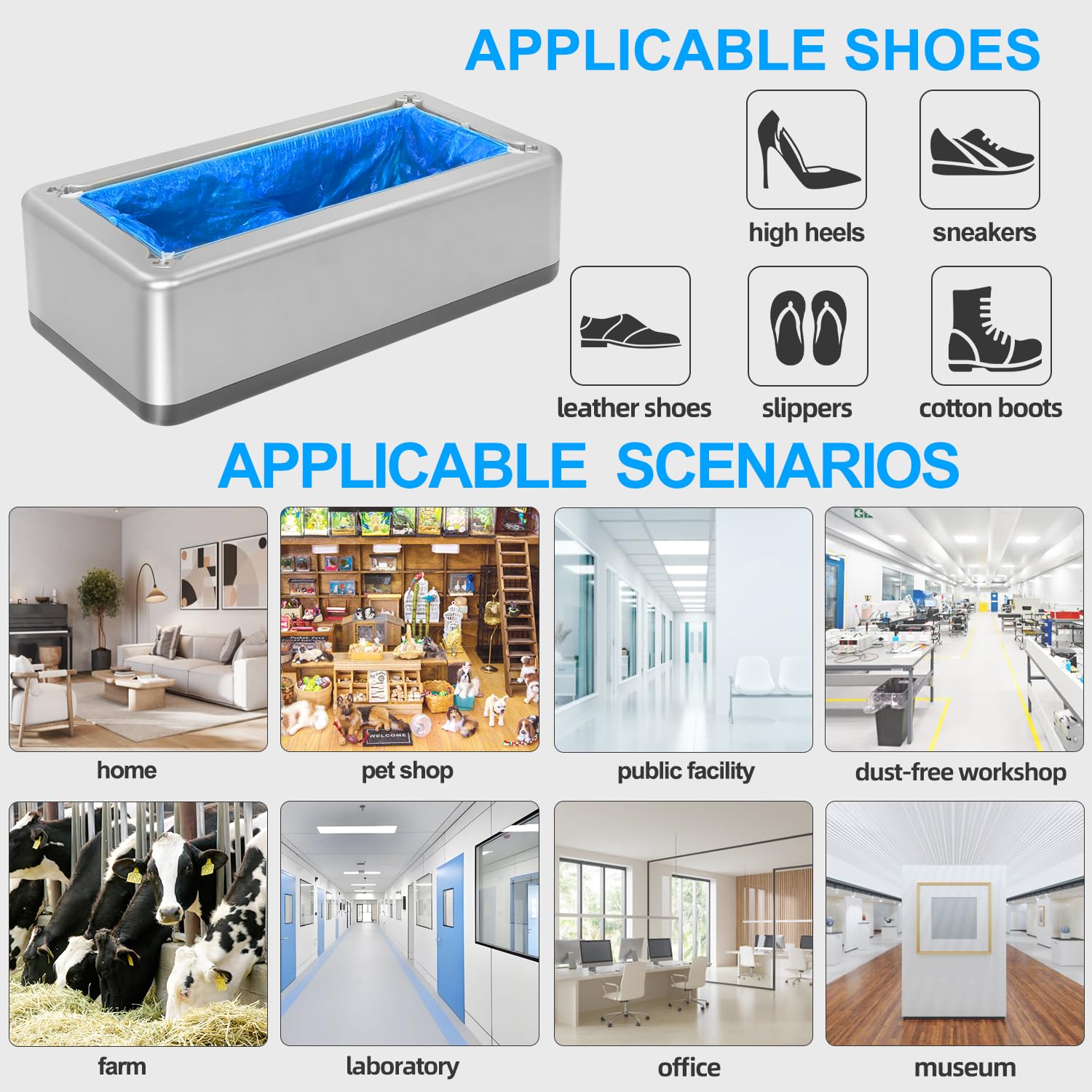 Lot de 200 couvre-chaussures jetables en intérieur - Distributeur automatique - Taille unique - Protège votre sol pour maison, bureau, hôpital, usine - Argenté