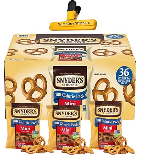 Snyders of Hanover Mini Pretzels, paquetes individuales de 100 calorías, 36 unidades9 onzas. Sin OMG, sin nueces, mini pretzels de marca SameDay con