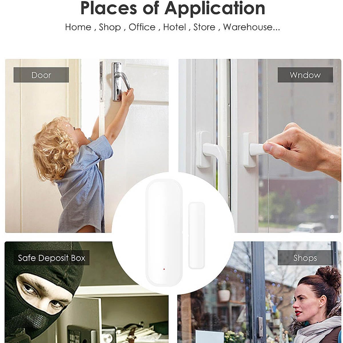 Czujnik drzwi WiFi, czarny, inteligentny alarm do drzwi, bezprzewodowy czujnik otwarcia drzwi, alarm, do systemu alarmowego, kompatybilny z Alexa i Google Home, 2 szt