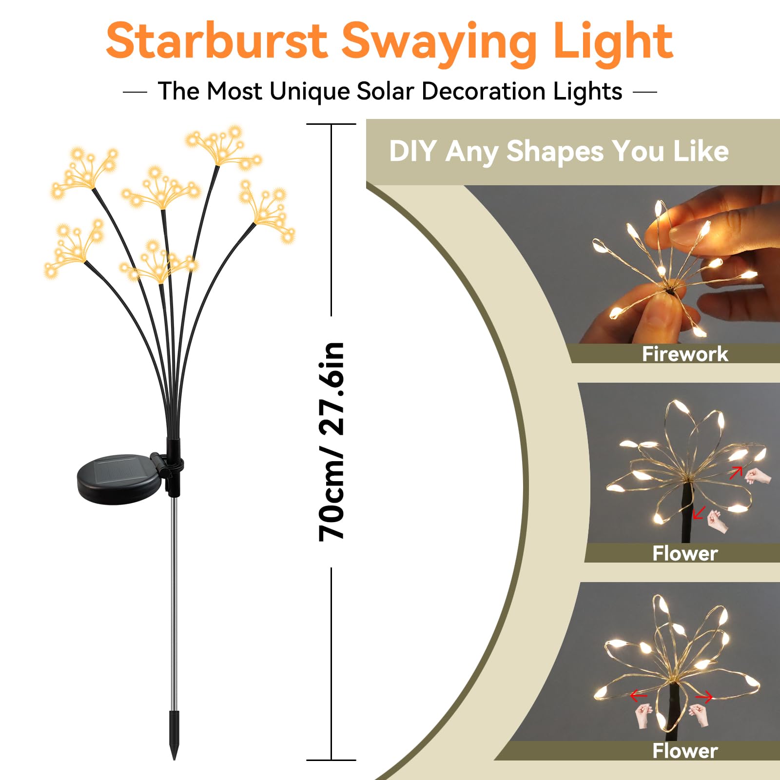 Condition photo showing New/Like New for solar garden lights 2 pack waterproof solar swaying starburst light outdoor lights for yard patio walkway pathway party wedding christmas decoration, warm white