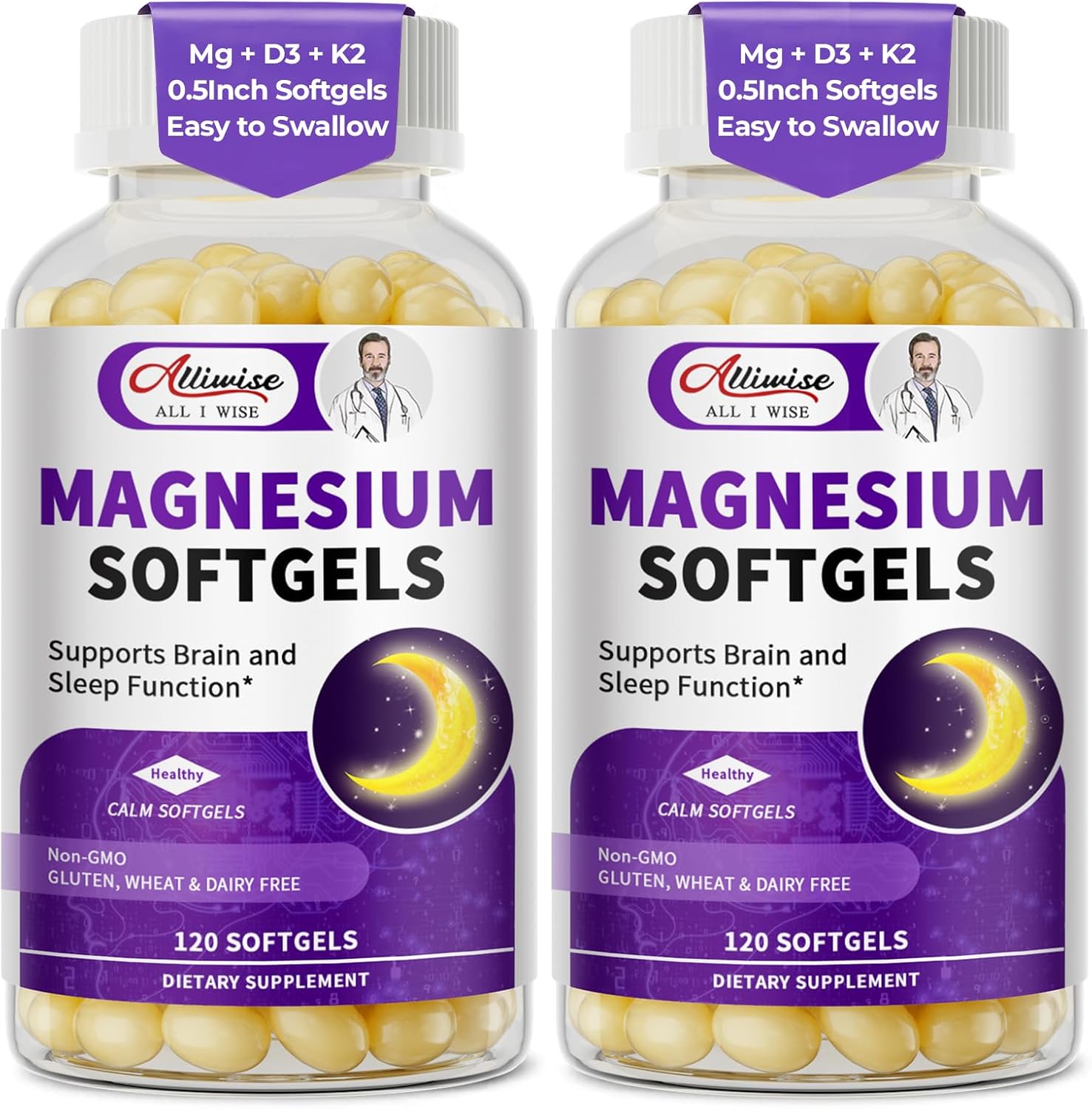 2 Pack High Absorption Magnesium Glycinate 400mg Softgels Supplement, Magnesium with Calcium - Highly Bioavailable - with Vitamin D3 & K2, for Sleep, Mood, Brain Support