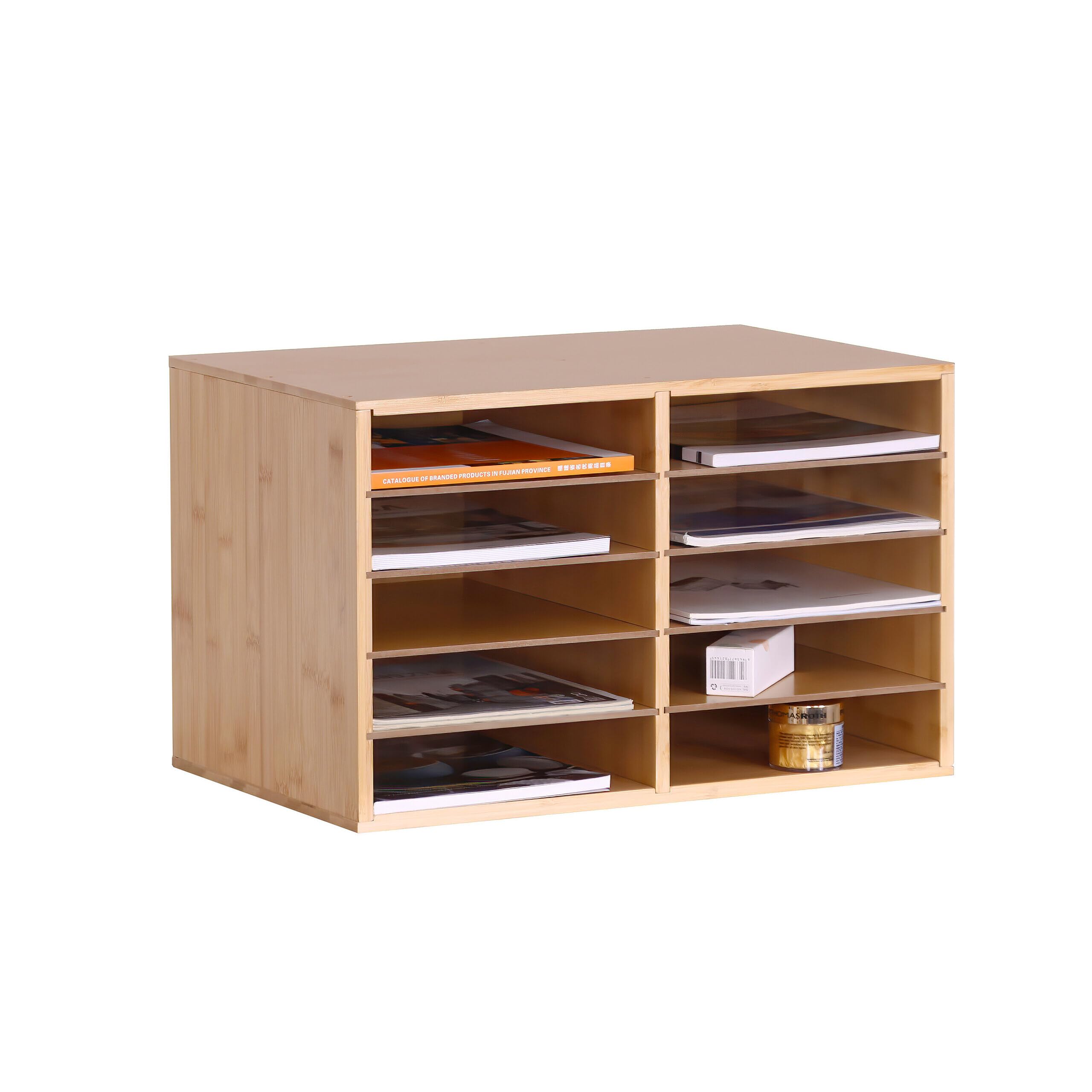 Relaxdays Pilnik bambusowy, A4, 10 przegródek, biuro domowe, HWD: 31 x 49 x 31 cm, organizer na biurko, naturalny, 80%, 31 x 49 x 31 cm