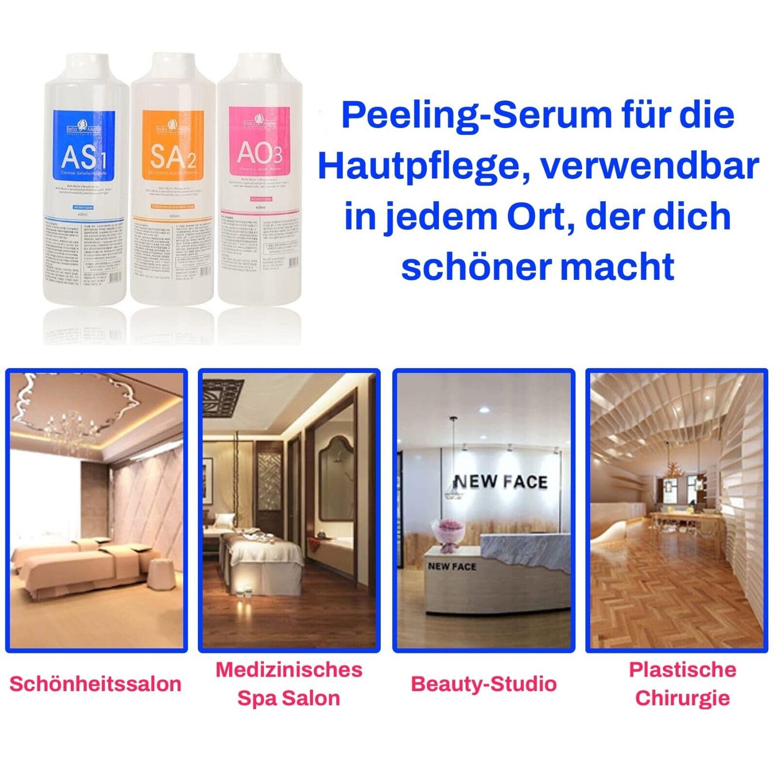 P-Beauty Aquafacial Lösungsset AS1, SA2, AO3 - Kombi Paket für Hydrodermabrasion - Peeling, Feuchtigkeit & Vitamine - Tiefenreinigung & Hautregeneration - Ideal für alle Hauttypen - Komplettset 1200ml