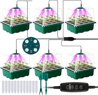 Riokko Seed Starter Tray with Grow Light 6pcs Garden Seed Starter Kit, Mini Germination Kit for Seed Starting (12 Cells per Tray)