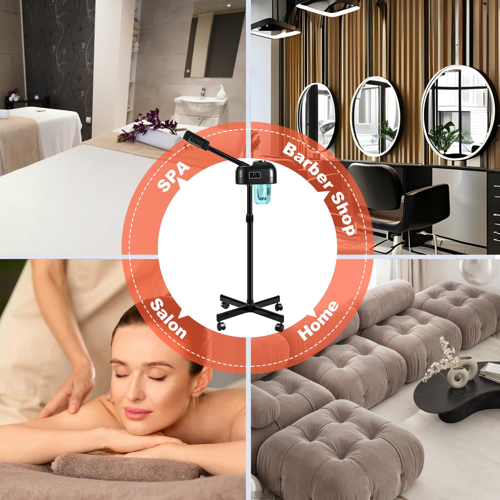 Vapeur facial professionnel avec spray ozone, brume chaude, fonction minuterie, écran tactile LCD, spa à la maison, noir
