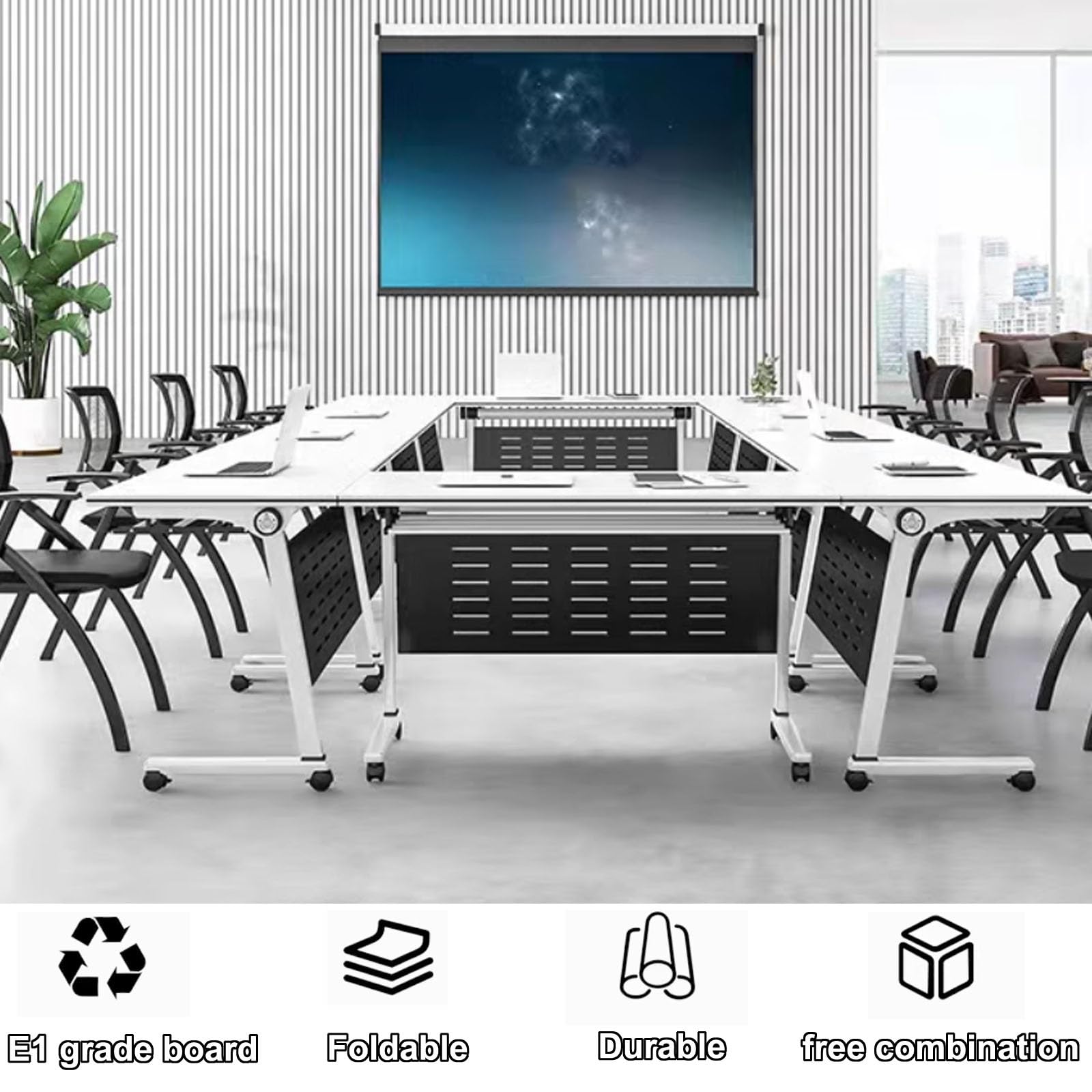 Tavolo da conferenza modulare pieghevole con piano ribaltabile, scrivania mobile per allenamento e mensole, ideale per ufficio, aula e sala di formazione, design di giunzione 120 x 40 cm