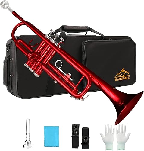 Miniatura 16 de EASTROCK Bb Trumpet Juego de trompeta estándar con estuche de transporte, guantes, boquilla 7C y kit de limpieza (negro)