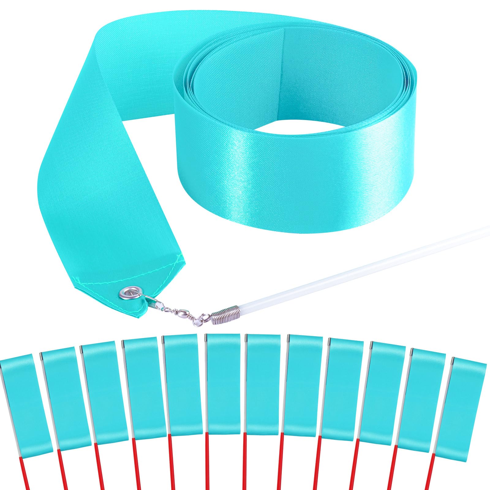 12PCS Mint Green Dance Wands Ribbons Streamer for Kids Praise Streamer Circus Carnival Rhythmic Gymnastics Ballet Birthday Party, Ribbon Baton Twirling Sticks Silks Streamers Wands