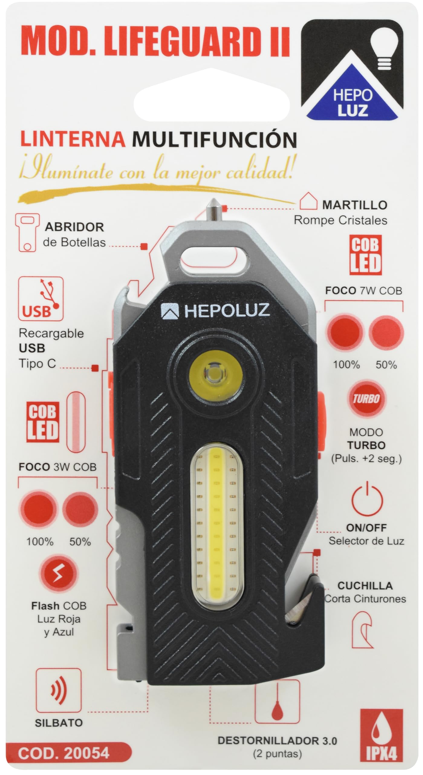 Pack Luz de Emergencia V16 IoT Homologada DGT, Conectividad IoT + Linterna LED Multifunción Lifeguard II