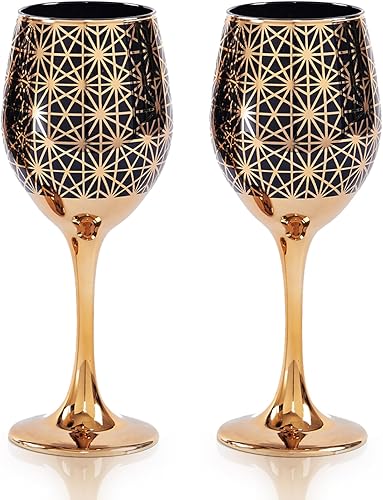 Miniatura 10 de CretFine Copas de vino con borde dorado, copas de vino de otoño, juego de 2 copas de vino con borde dorado de 12 onzas, copas de vino de tallo largo