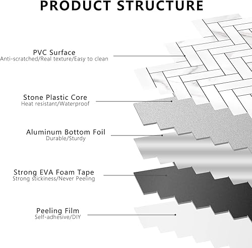 Miniatura 6 de STICKGOO 1 hoja de calcomanías de PVC con aspecto blanco de mármol, para salpicaduras de cocina, 1 hoja de espiga
