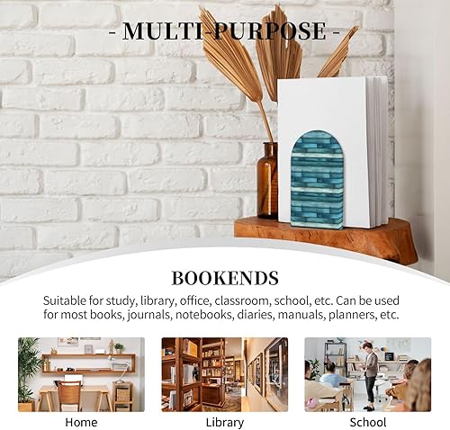 Miniatura 7 de Book Ends for Shelves 1 Pair - Retro Green Wood Grain Print Wood with Metal Base Bookends for Heavy Books, Book Stand Organizer Holder for Books