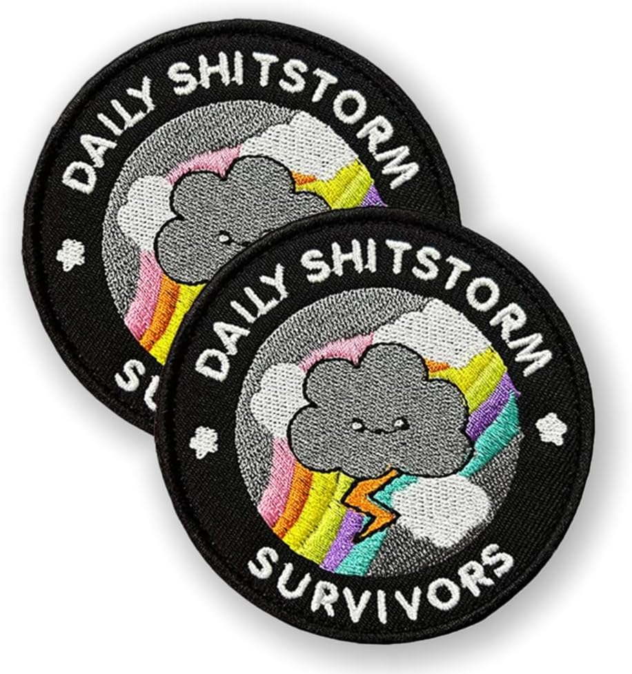 Daily Shitstorm Survivors Embroidered Patches, 2 Pack Hook and Loop Tactical Patches,Cute Cloud Rainbow Design for Jackets,Backpacks,Vests, Hats,Clothing Decoration and Casual Apparel Accessories