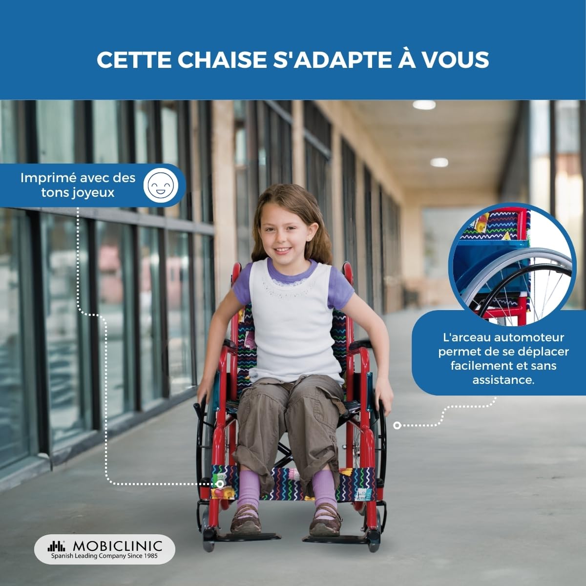 Mobiclinic, Fauteuil roulant pour enfants, Pliant, Theatre mod, Marque européenne, Accoudoirs et repose-pieds fixes, Siège de 40, 3 cm, Léger, Acier