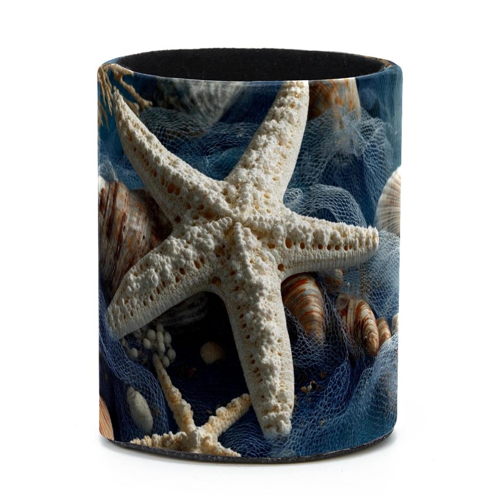 VAPOKF Round Pencil Holders for Desk, Starfish and Conch Pen Holders Pen Pot Makeup Brushes Storage Desktop Stationery Supplies Organiser for Home Office