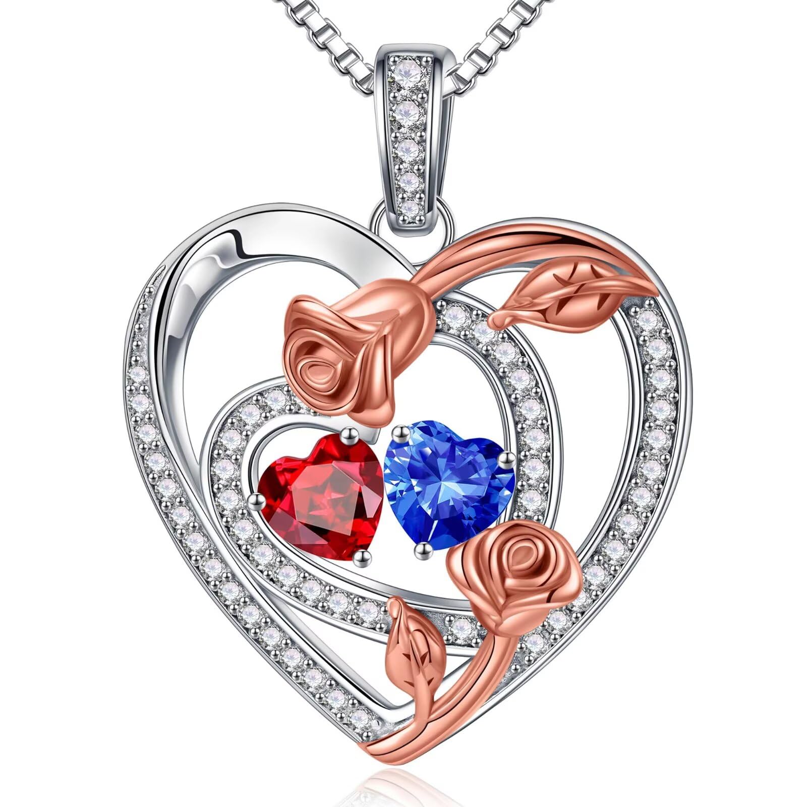 - Valentines Day Gifts for Her - 925 Sterling Silver Rose Heart Birthstone Necklaces, Anniversary Birthday Gifts for Women Wife Girlfriend Mom