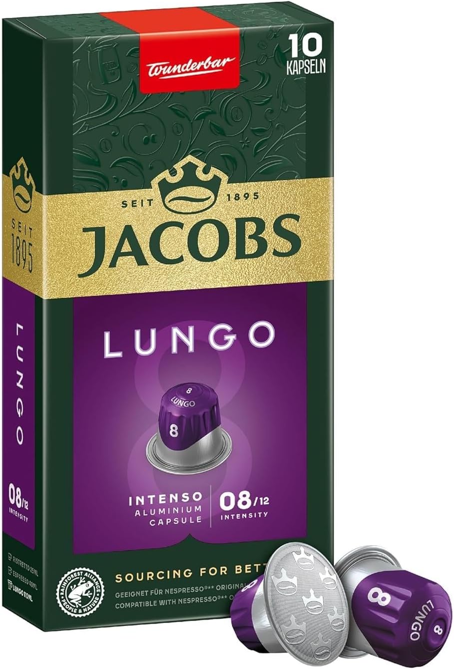 JACOBS - Lungo 8 Intenso - Yüksek Yoğunluk - Keskin ve Yoğun - Espresso Kapsülleri - 10 alüminyum kapsül