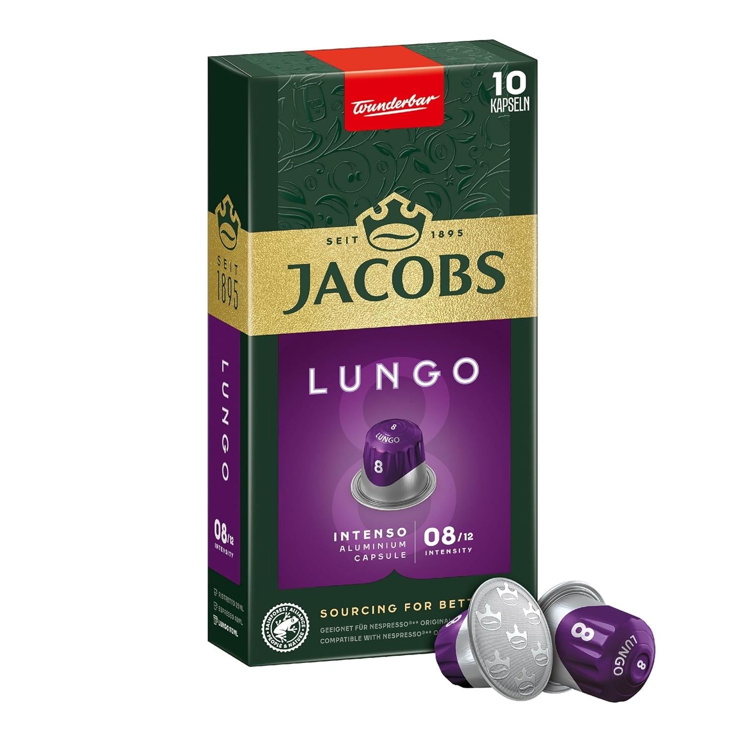 JACOBS - Lungo 8 Intenso - High Intensity - Deep and Rich - Espresso Coffee Capsules - 10pc