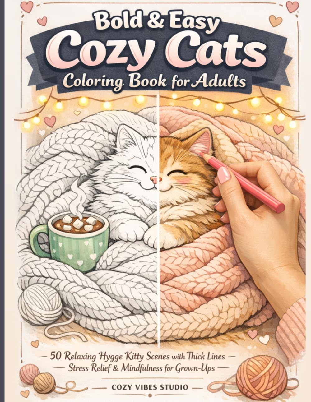 Bold & Easy Cozy Cats Coloring Book for Adults: 50 Relaxing Hygge Kitty Scenes with Thick Lines – Stress Relief & Mindfulness for Grown-Ups (Cozy Vibes & Hygge Collection)