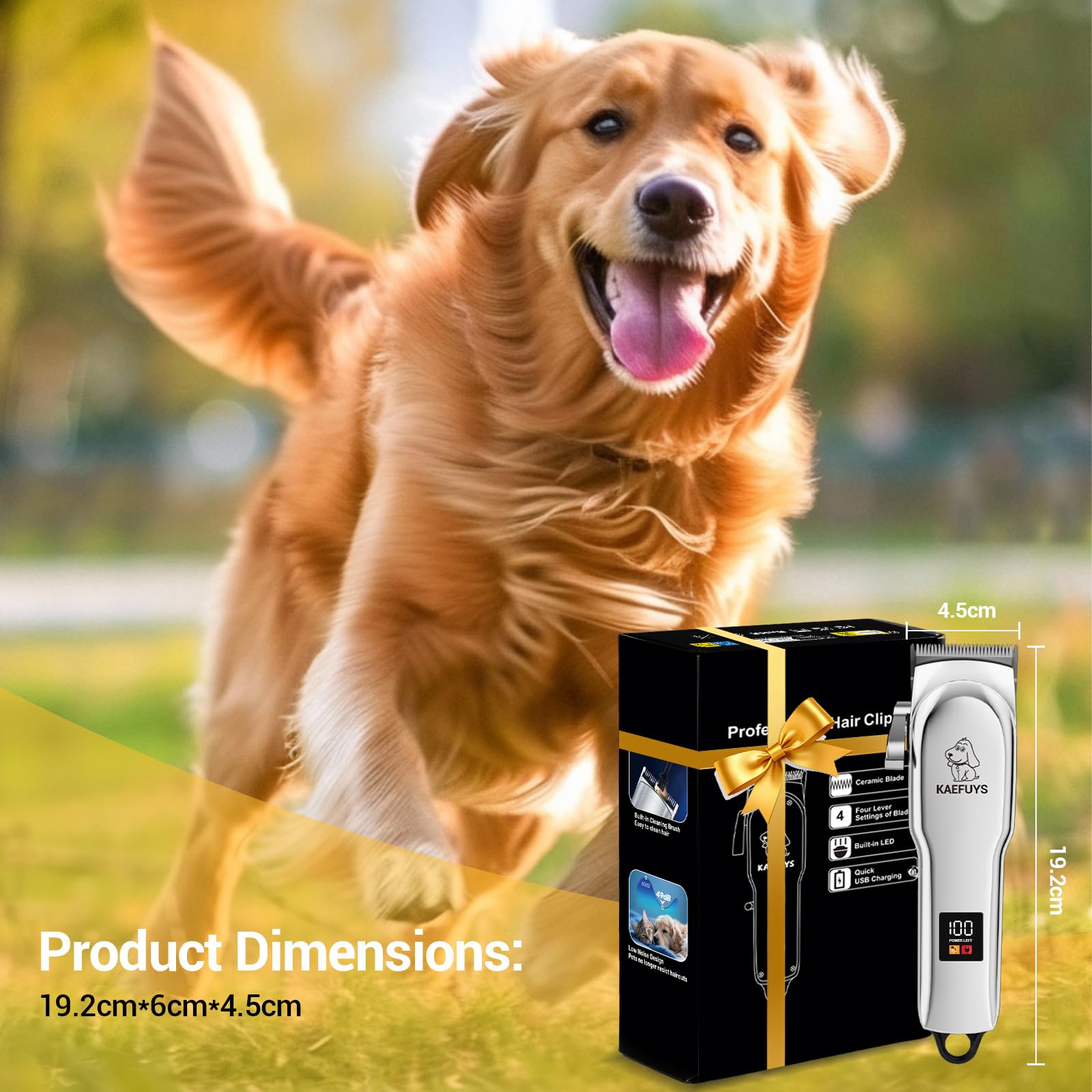 KAEFUYS Hundeschermaschine Tierhaarschneidemaschine Profi Trimmer Haarschneidemaschine für Hunde mit dickem Fell leise leistungsstark kabellos wiederaufladbar